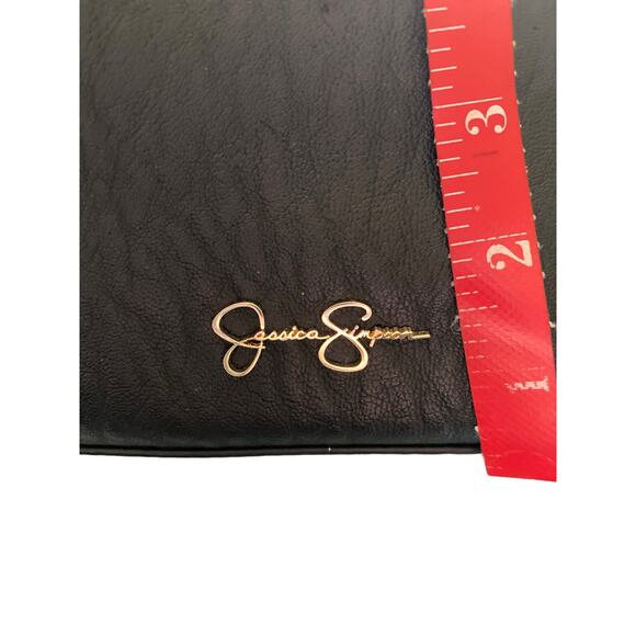Jessica Simpson Handbag Shlder Tote Purse Blk Textured PVC Gold Chain studs - Picture 10 of 11